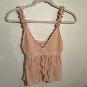 Baby pink Zara tank top with rose straps